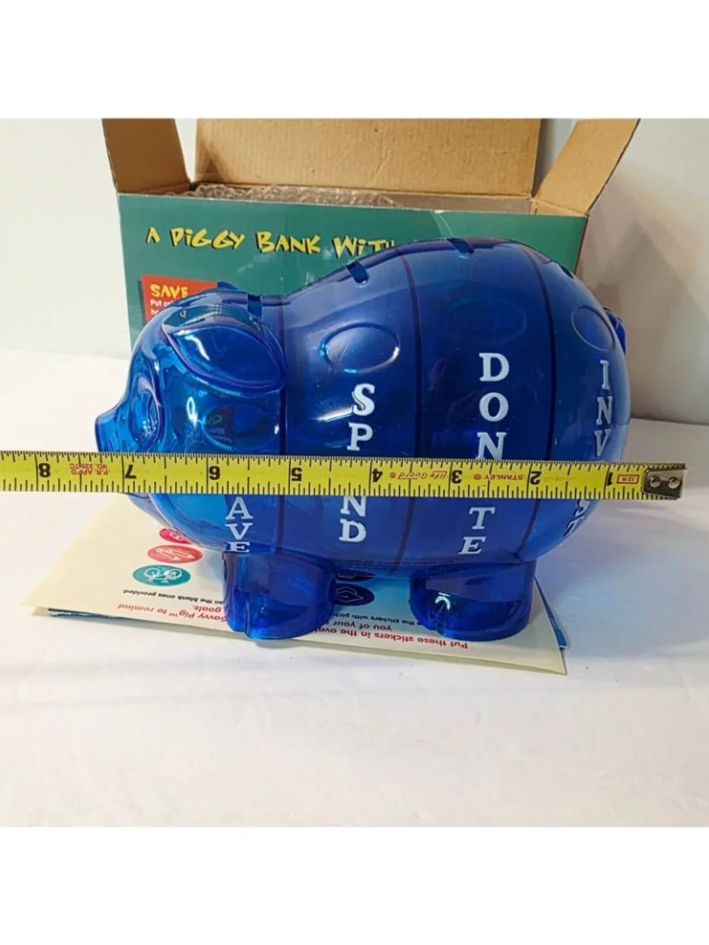 Money Savvy Pig Plastic Piggy Bank Blue Educational 4 Slots Spend Invest Save